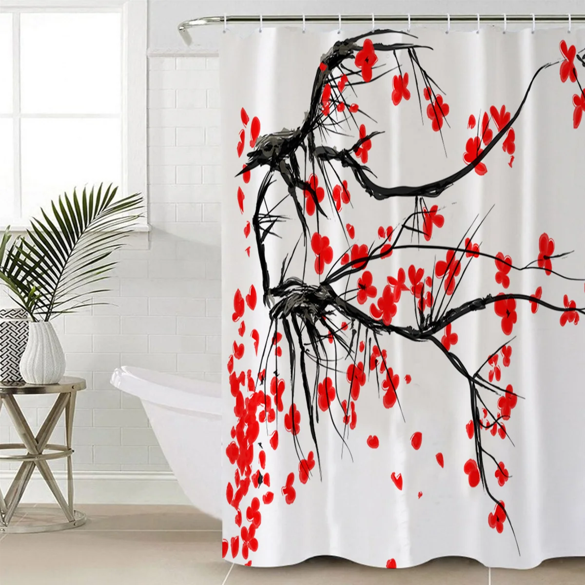 WARMTOUR занавеска для душа красная вишня цветы Водонепроницаемая Ванная комната