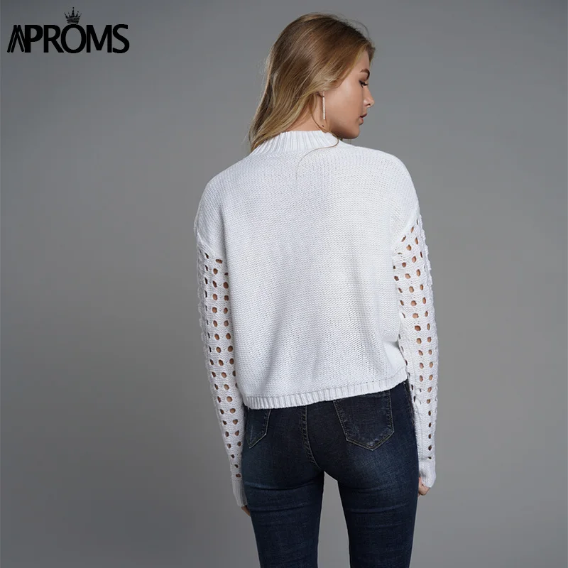 Chic White High Neck PomPom Ball Knitting Sweater Women Long Sleeve Cropped Autumn Winter Slim Pullover Jumper Top | Женская одежда