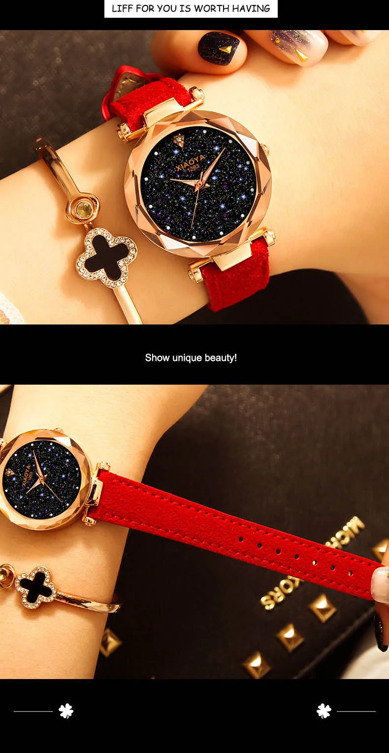 Ladies Watch New Casual Fashion Quartz Watch Starry Sky Multicolor Leather Wristwatch Simple Designer Women Clock Orologio