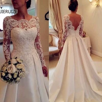 jieruize white lace appliques long sleeves wedding dresses beaded backless wedding gowns bridal dresses robe de mariee