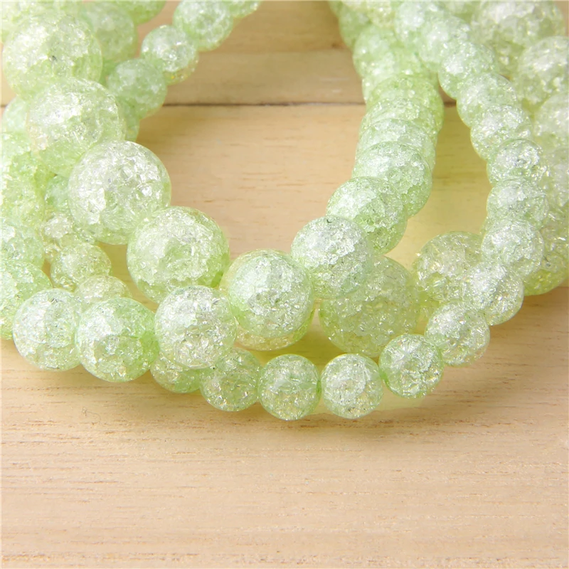 Light Green Cracked quartz Crystal Stone Round loose green crackle glass Beads For Jewelry Making bracelet | Украшения и