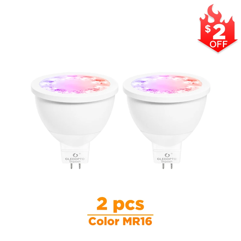 2 Pcs Color Mr16 GLEDOPTO ZIGBEE светодиодный MR16 4 Вт RGB+ CCT прожектор ww/cw 2700-6500k DC12V теплый белый работает с zigbee 3,0 шлюзом amazon echo plus - Испускаемый цвет: 2 Pcs Color Mr16