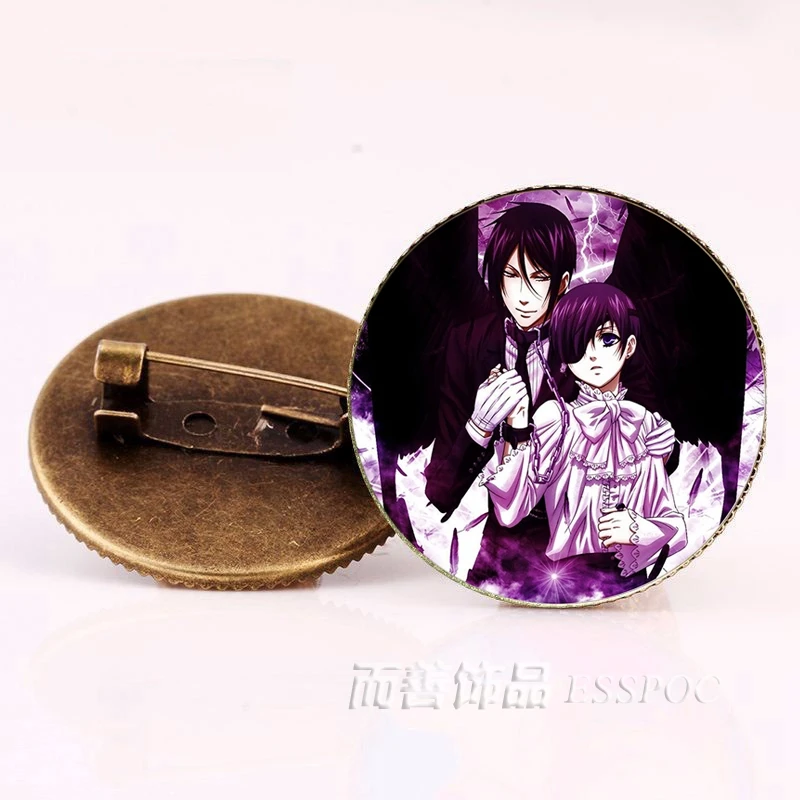 Черная брошь дворецкий из аниме бронзовый значок Kuroshitsuji Ciel Phantomhive Sebastian Grell Madame Red