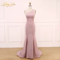 simple mermaid blush pink evening dress 2019 one shoulder elastic evening gown new women plus size stretchable prom party dress