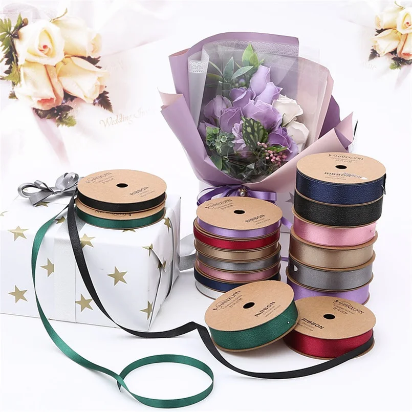 Двусторонняя сатиновая подарочная лента коробка букет с бантом Diy ленты для