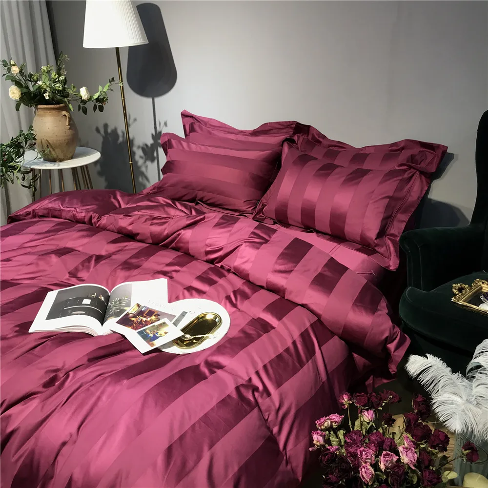 Luxury 10cm satin stripe duvet cover set for home textiles 4pcs 100% Cotton Sateen bedding sets tribute silk quilt covers sheets | Дом и сад