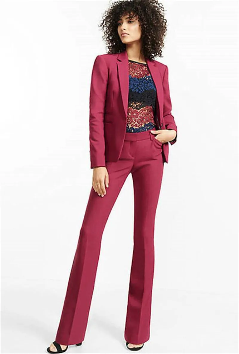 Jacket+Pants Women's Business Suits Office Uniform Designs Burgundy Women Elegant Formal Ladies Trouser Suit 2 Piece Sets Custom