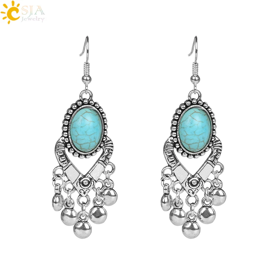 CSJA девушка винтажные серебряные серьги Овальный Зеленый Хаулит Любовь Сердце