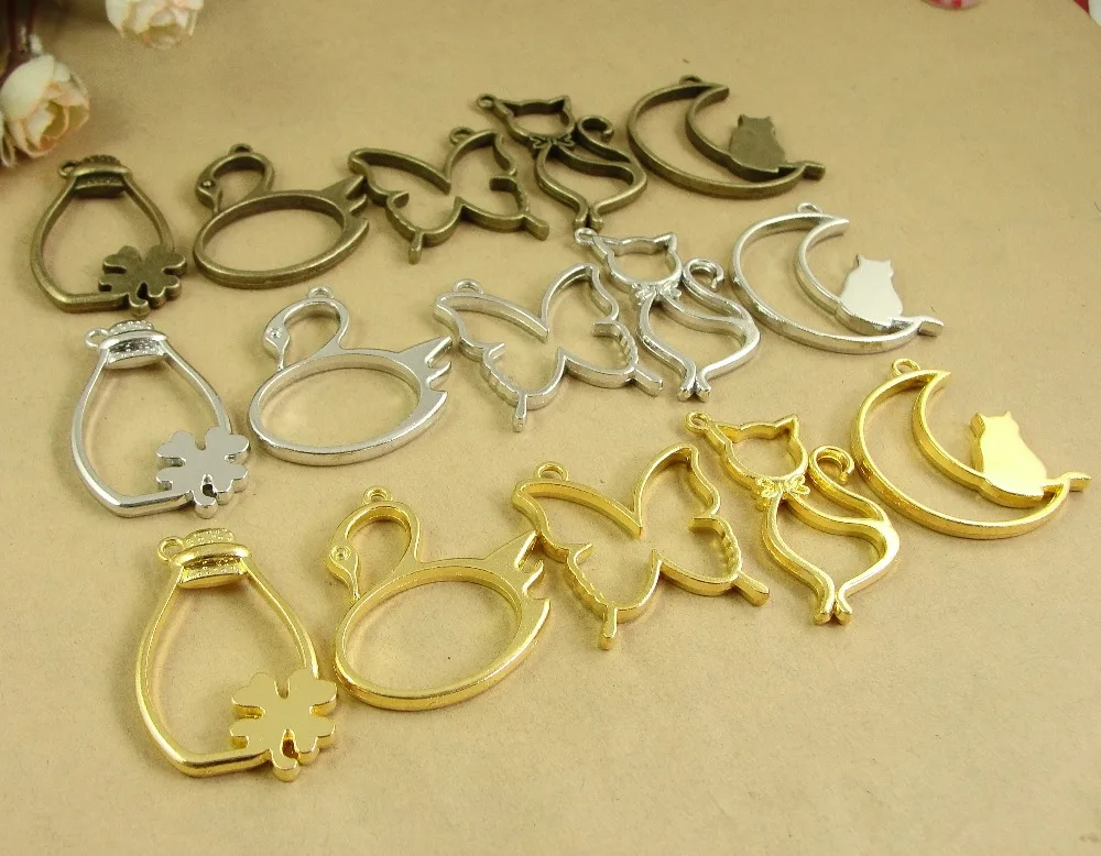 Три цвета полый большой Кот Бабочка Желая бутылка Лебедь очарование кулон