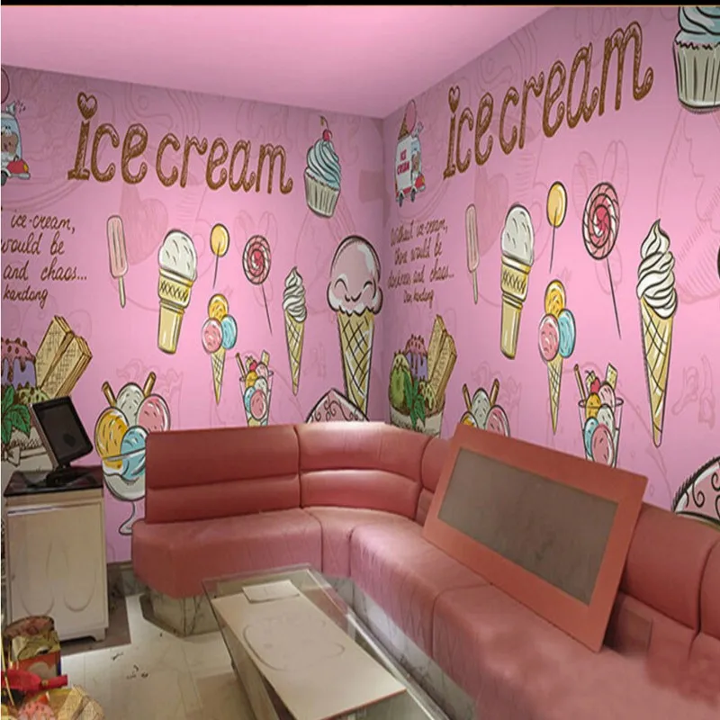 Фотообои с розовым мороженым пирожные настенные для ресторана на заказ