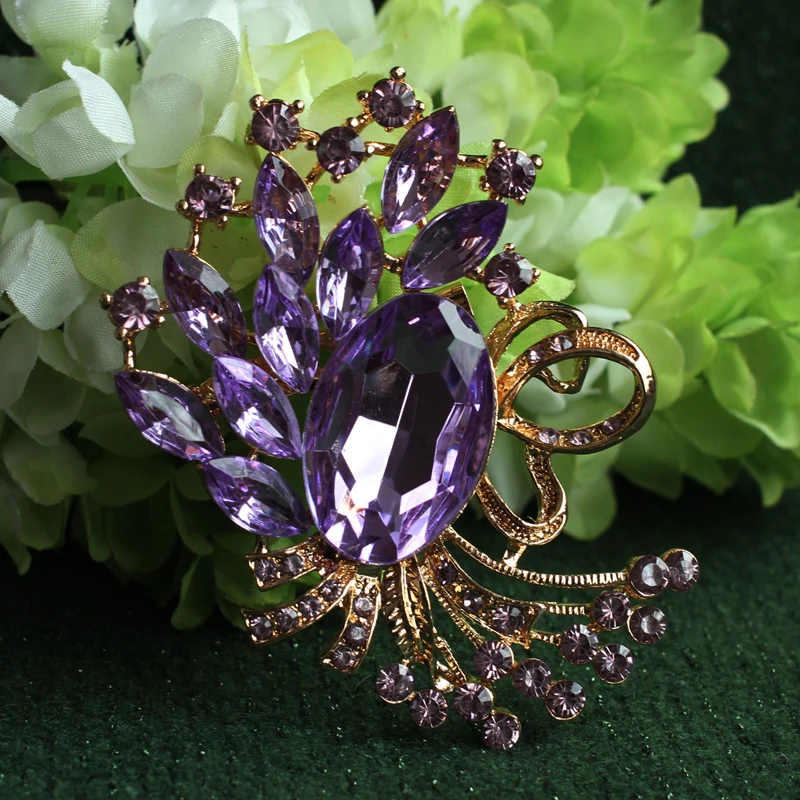 Цветок золотой цвет Броши из горного хрусталя для женщин булавки отворот булавка