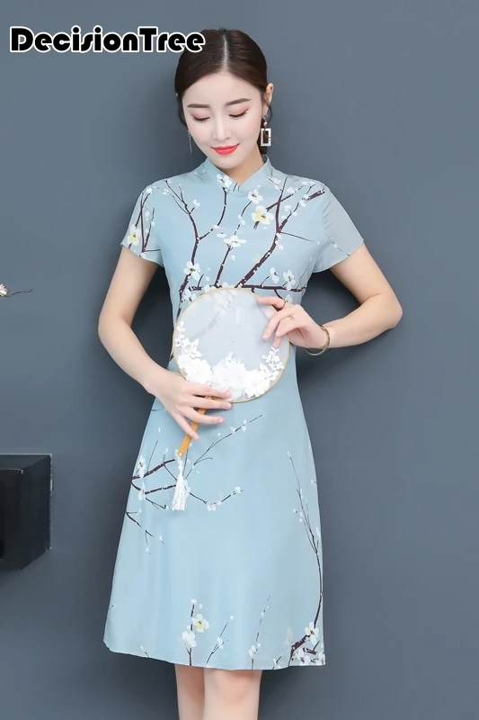 Ретро vestido chines qipao женское традиционное китайское платье с коротким рукавом и воротником-стойкой vestidos cheongsam