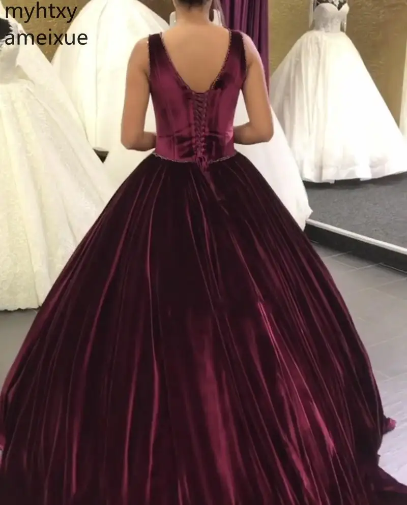 2021 Sexy Long Sleeve Court Plus Size Red Gown Evening Dress Train Burgundy Lace Applique Velvet Robe De Soiree | Свадьбы и