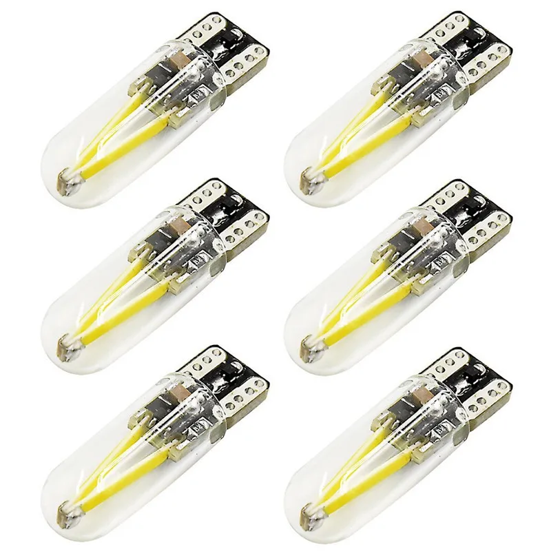 

6pcs/lot T10 COB 2W Turn Signal Light 170lm Car Light DC8-28V Led Wedge Bulbs Filament Glass shell w5w Auto White Ice-blue Red
