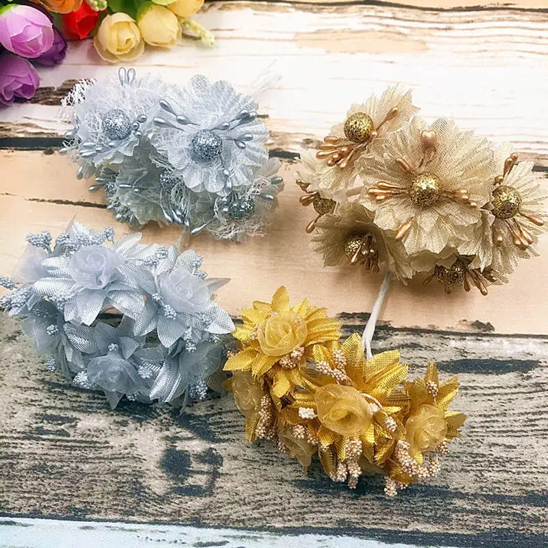 6 шт Золотой Серебряный Блестящий искусственный Шелковый букет цветов для