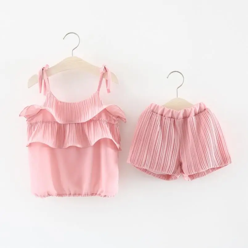 2019 Летний шифоновый комплект одежды для маленьких девочек из 2 предметов детский