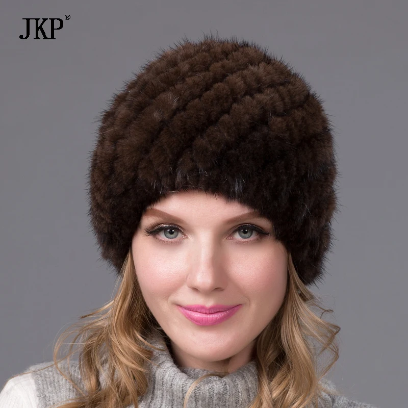 Женская зимняя шапка JKP с подкладкой из натуральной кожи новая женская вязаная и