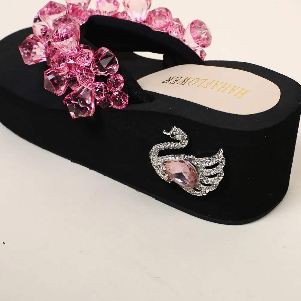 HAHAFLOWER шикарные женские Вьетнамки с кристаллами Модные Летние Стильные шлепанцы