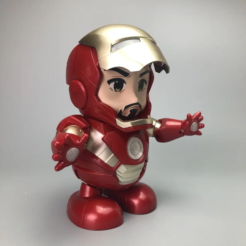 Можно танцевать Железный человек с принтами "Marvel", "Мстители", фигуркы игрушки светодиодная вспышка светильник с светильник звук музыки робот герой Железный человек и электронные игрушки для детей