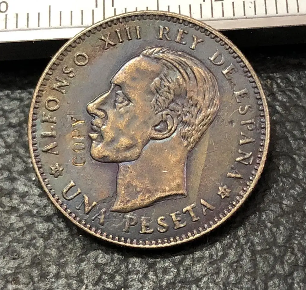 1927 Испания 1 Peseta-Alfonso XIII Trial Strike Copy Coin