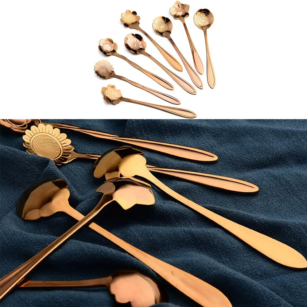 8 шт./компл. кофейная ложка Цветочная чайная из нержавеющей стали цветная для