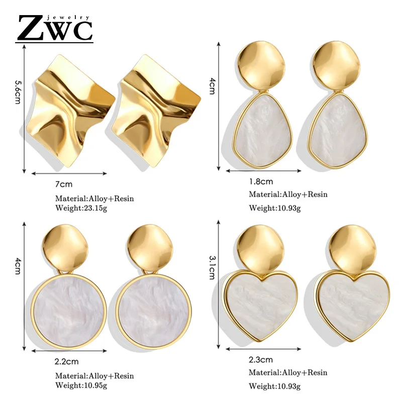 ZWC новые модные корейские золотые серьги в форме сердца для женщин и девушек, вечерние серьги с геометрическим орнаментом
