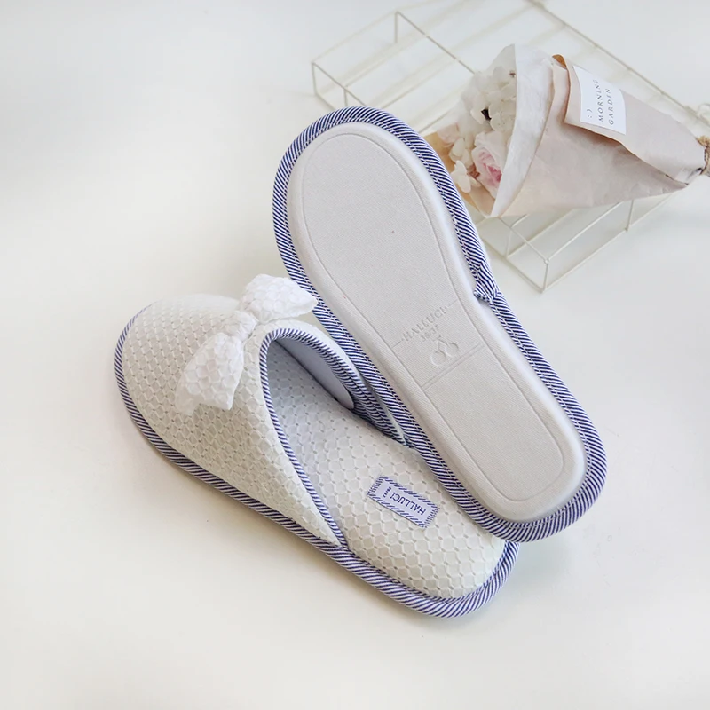 Простые синие и белые домашние тапочки Женские хлопковые повседневные Мягкие