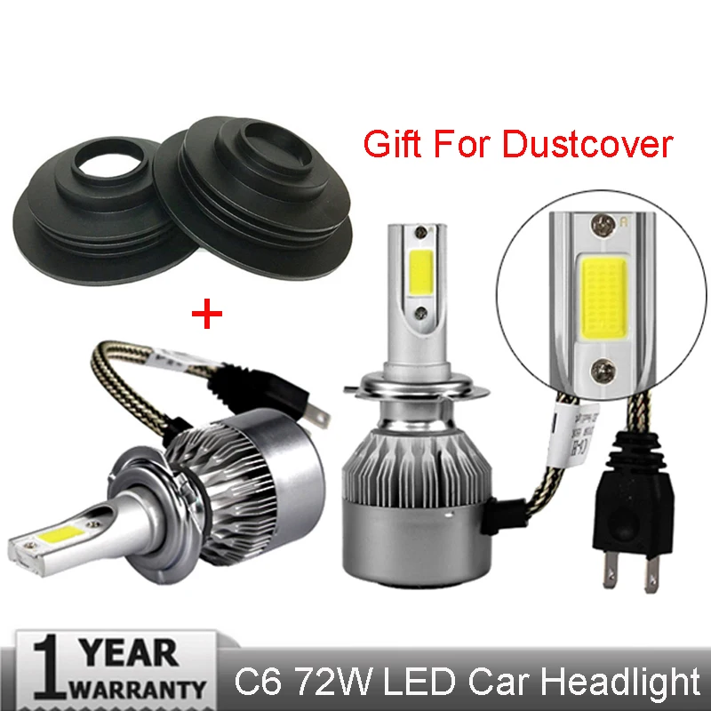 

Muxall Car Headlights 72W 7600LM Led Light Bulbs H1 H3 H7 9005 9006 H11 H4 H13 9004 9007 Automobiles Headlamp 6000K +Dustcover