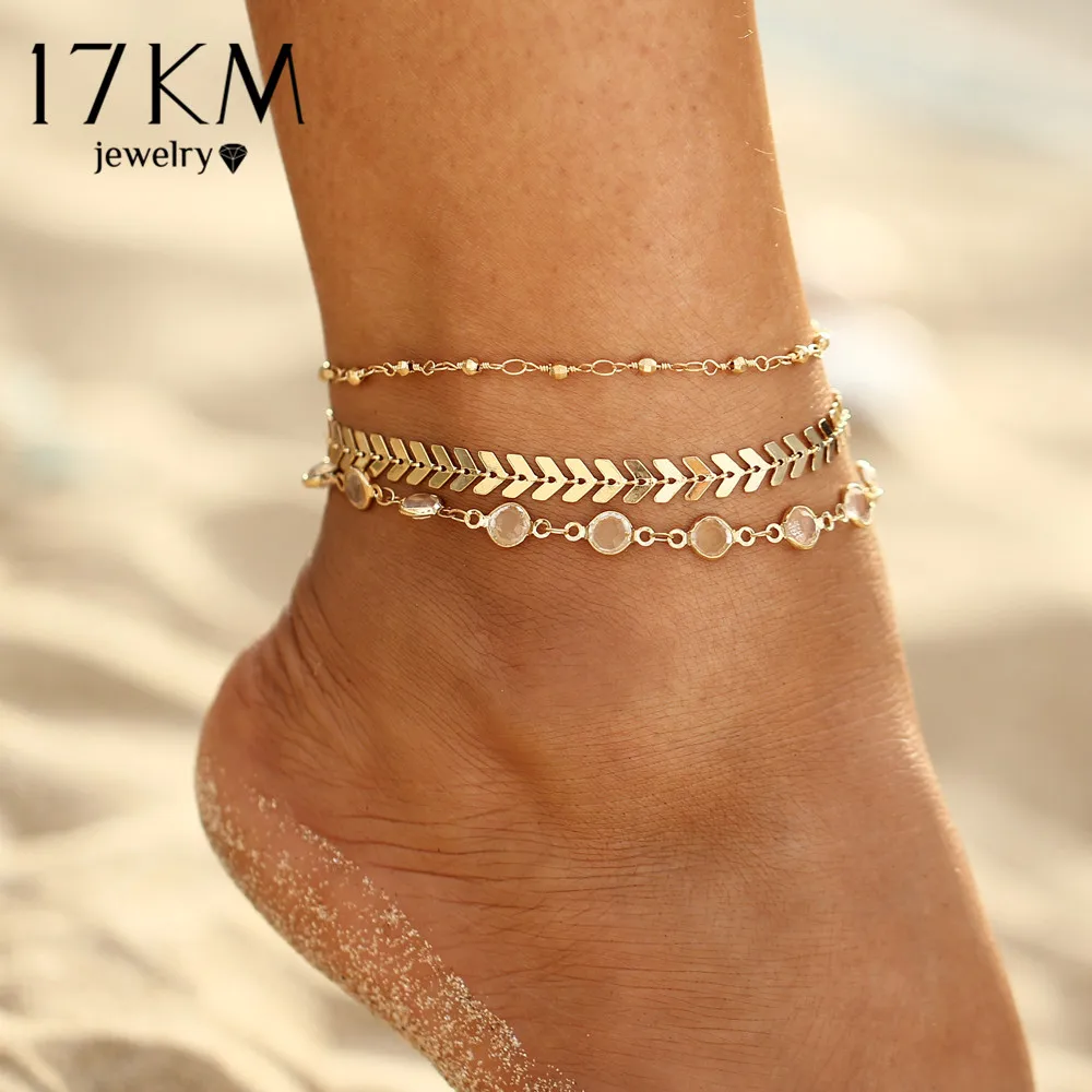 Браслеты на ногу женские с кристаллами и блестками 3 шт./лот|anklet boho|boho ankletanklets for women