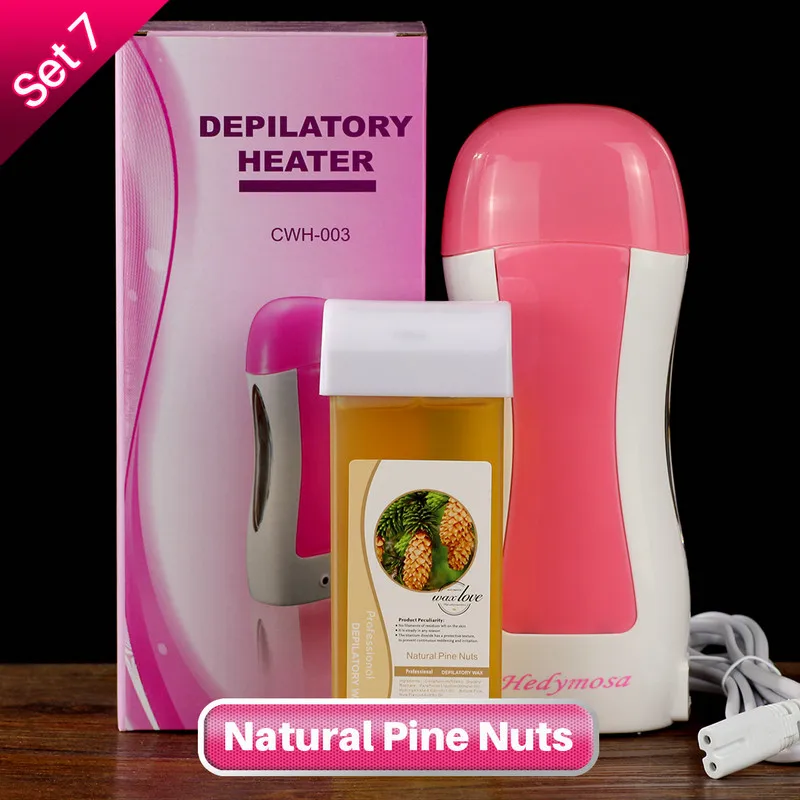 Set 7 Pine Nuts Набор восковых нагревателей для удаления волос Эпилятор 110 V/220 v-240 V бритье 100g восковая безболезненная машина для салона красоты* 1+ воск* 1 - Цвет: Set 7 Pine Nuts