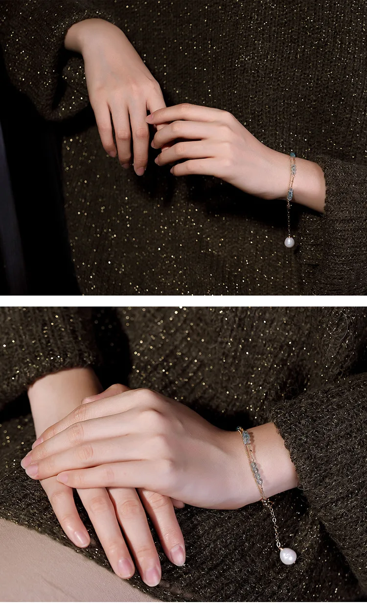 Uglyless Настоящее природа браслеты из жемчуга для Для женщин из 14-каратного золота с 2-Слои тонкая цепочка браслет в стиле барокко жемчужный браслет бусы из аквамарина