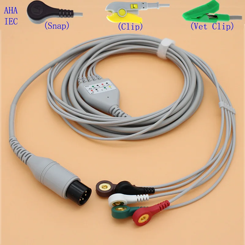 6p ECG EKG 5 проводов цельный кабель и электрод leadwire для