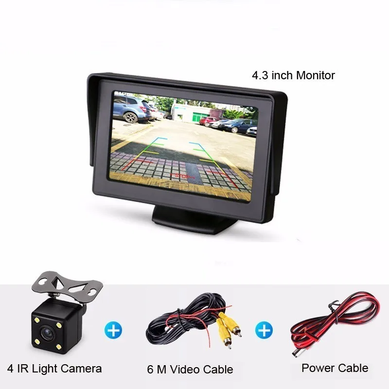 12V 24V автомобиля Парковка Системы комплект заднего вида Камера реверса Камера Водонепроницаемый 4," TFT ЖК-зеркало заднего вида Дисплей монитор