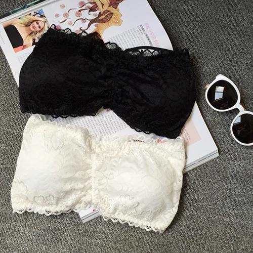 

Women's Sexy Cut Out Strapless Tube Top Padded Cross Back Lace Crop Bra Top 09WG