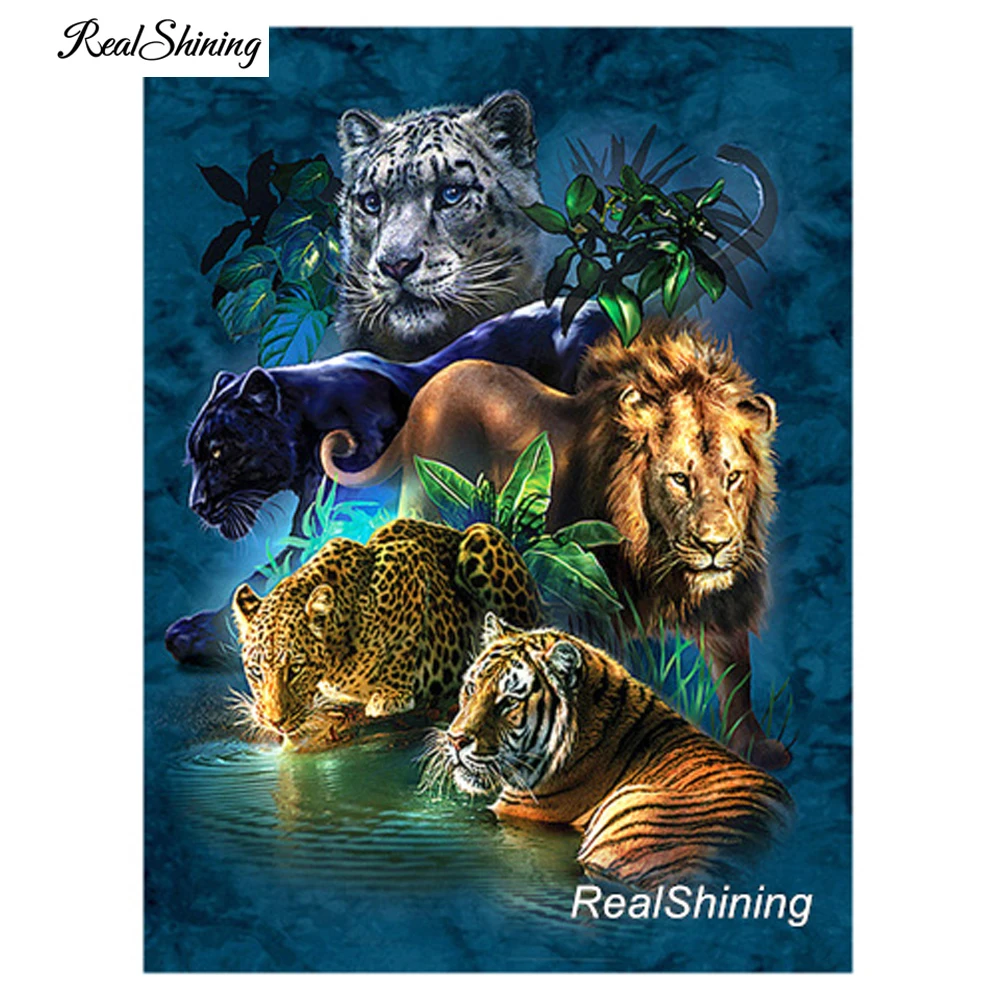 

REALSHINING 3D Diy Full Square Diamond Embroidery Tiger Lion Leopard Needlework Cross Stitch Mosaic Diamond Painting DM358