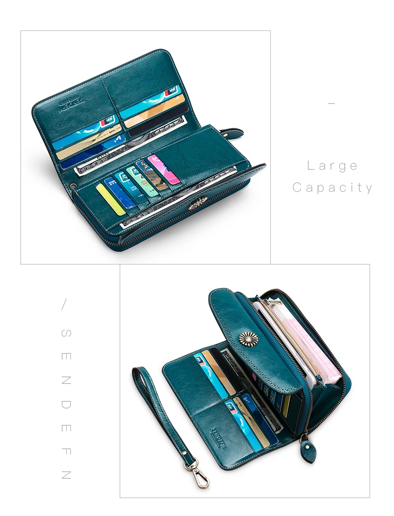 Large Capacity New Split Leather Wallet Long Purse Women Zipper Money Bag Casual Purse Button Wallet Women For iPhone 7Plus