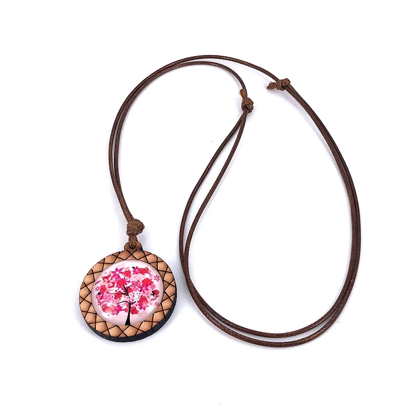 Ожерелье с кабошоном из стекла 25 мм ожерелье деревянной подвеской в виде дерева