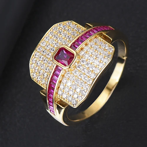 H110GHP SISCATHY Hot Trendy Geometric Wide Cubic Zirconia Rings for Women Fashion Jewelry Dubai Bridal Engagement Wedding Rings - Цвет основного камня: H110GHP