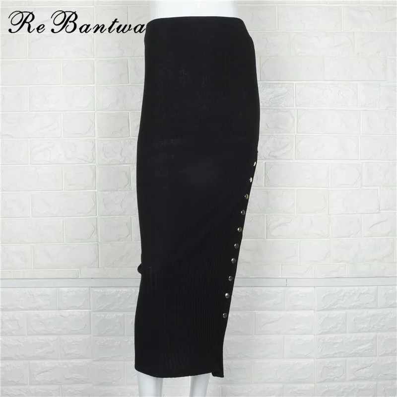 Rebantwa женские черный серый цвета Разделение Макси тонкие трикотажные юбка