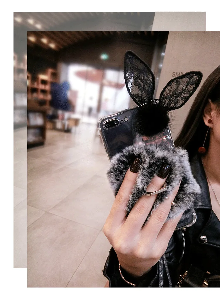 Милый кролик волосатые Обувь на теплом меху чехол для iPhone 6, 6 S, 7, 8plus, Bling с кольцом-держателем плюшевыми кроликами Крышка для iPhone11 pro max X XS MAX XR