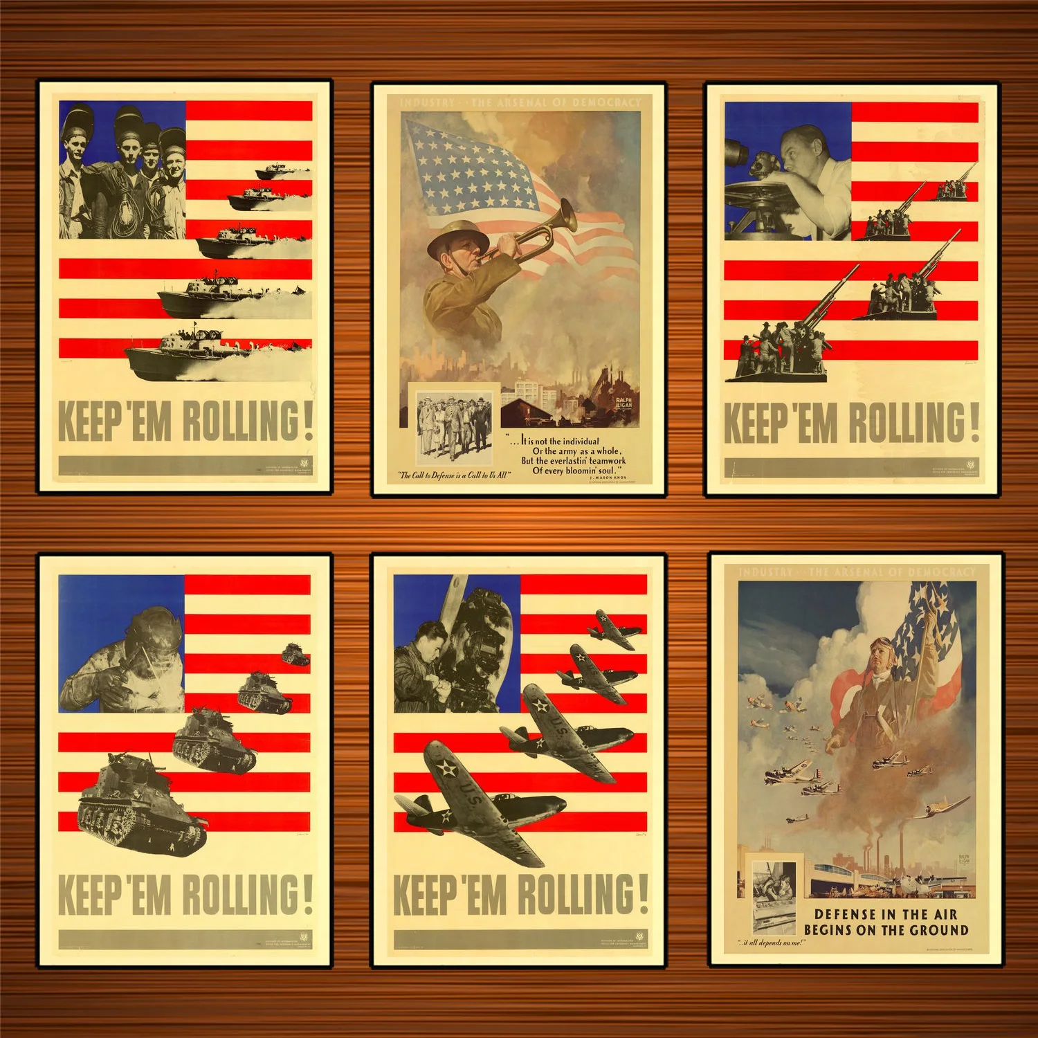 Винтажный пропагандистский постер времен 2 мировой войны в США танки и самолеты