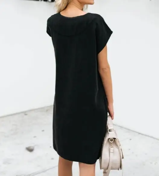 Черное платье в стиле кэжуал Для женщин Свободные короткое летние шорты рукавом