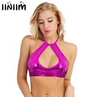 Iiniim женские Женские топы, блестящая металлическая футболка без рукавов, майки, топы с вырезами, укороченные топы на бретельках, сексуальная клубная одежда, Пляжная майка