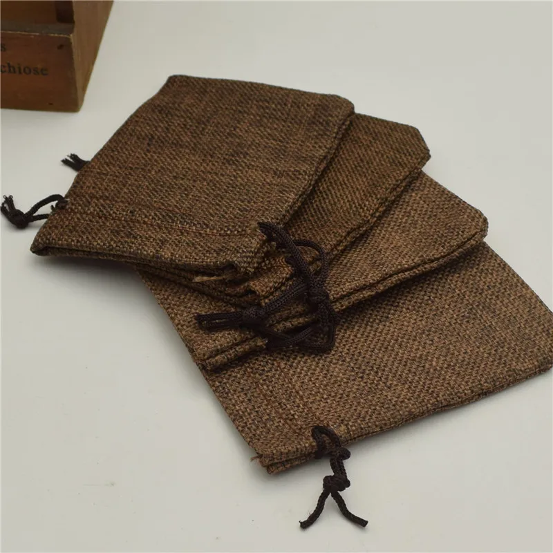 30 шт. сумка на шнурке коричневого цвета сумки из искусственного льна с джутовые