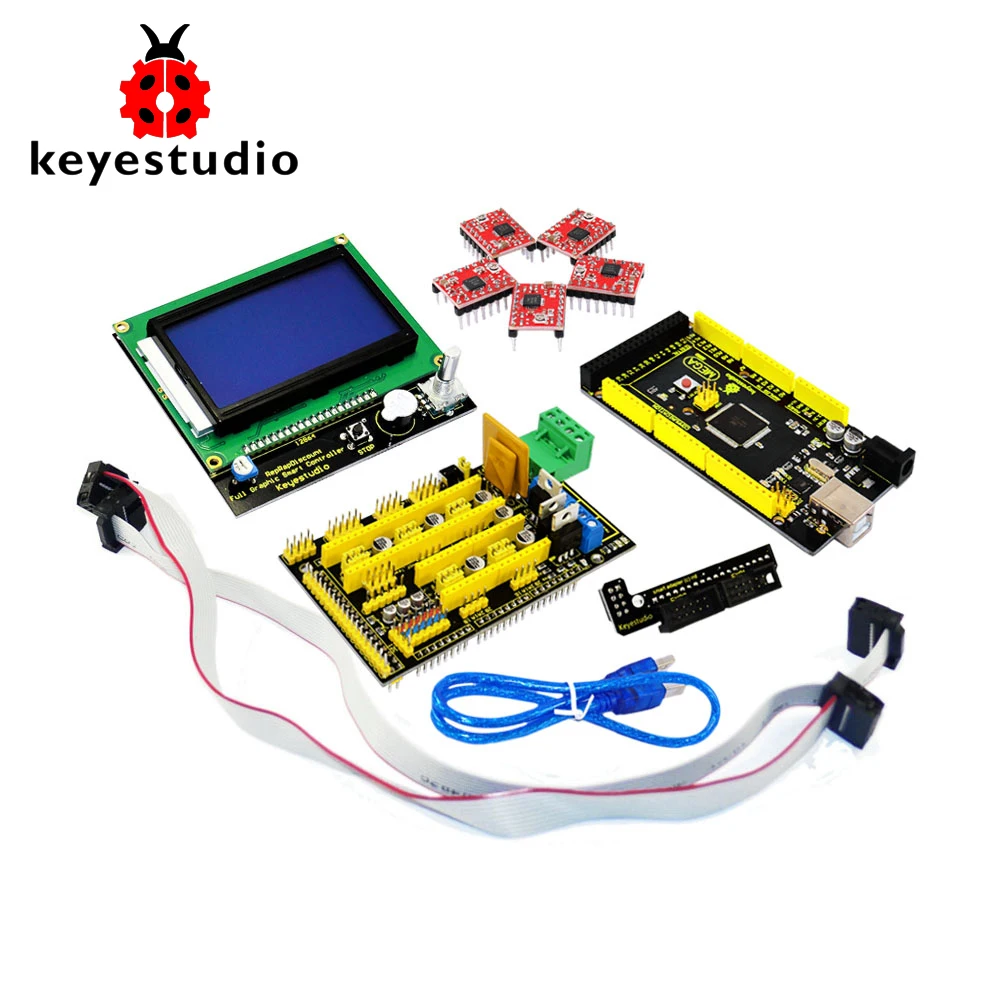 Бесплатная доставка! Набор для принтера Keyestudio 3 D RAMPS 1 4 + Mega 2560 5xA4988 драйвер