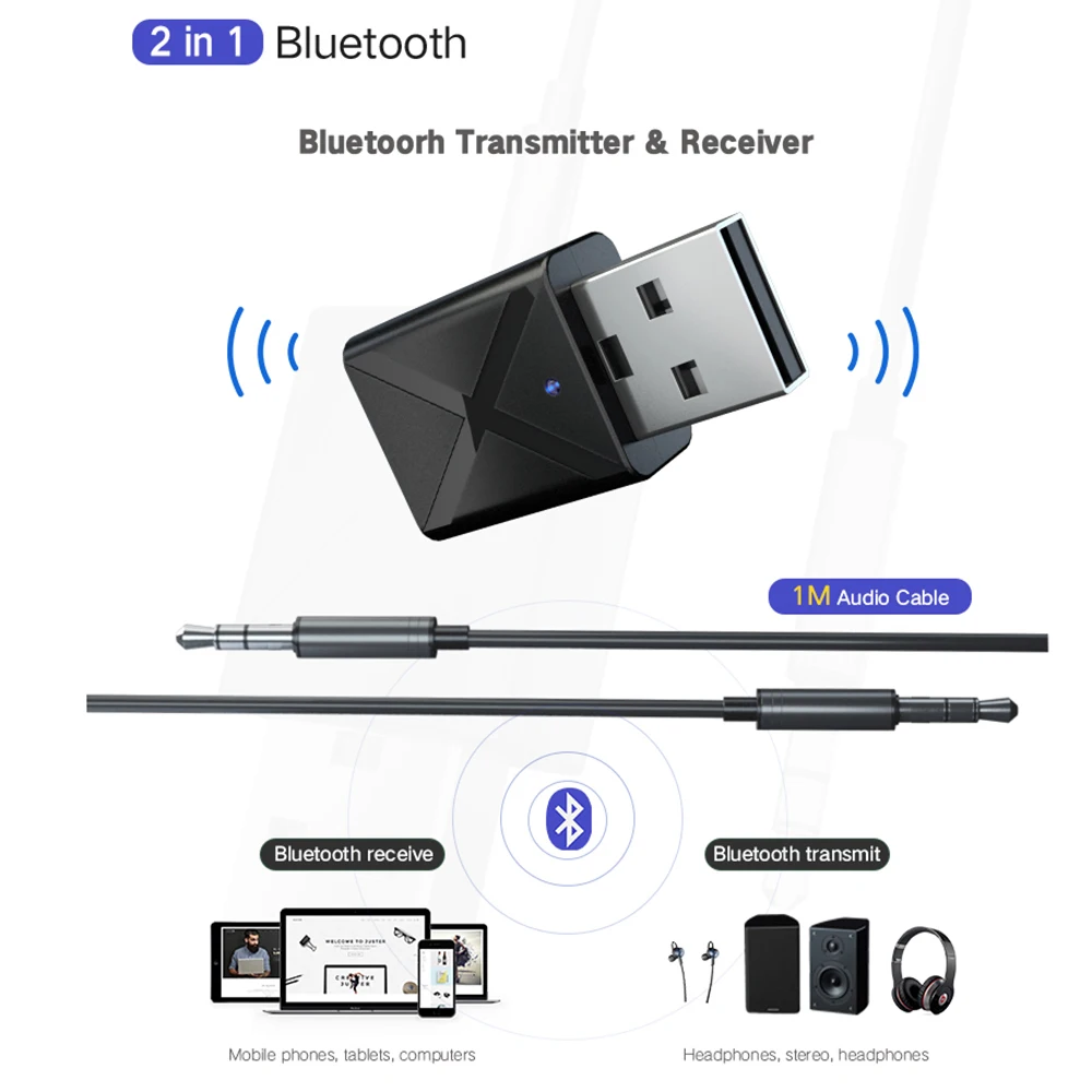 2 в 1 Bluetooth 5 0 аудио приемник передатчик 3 мм AUX беспроводной адаптер для автомобиля