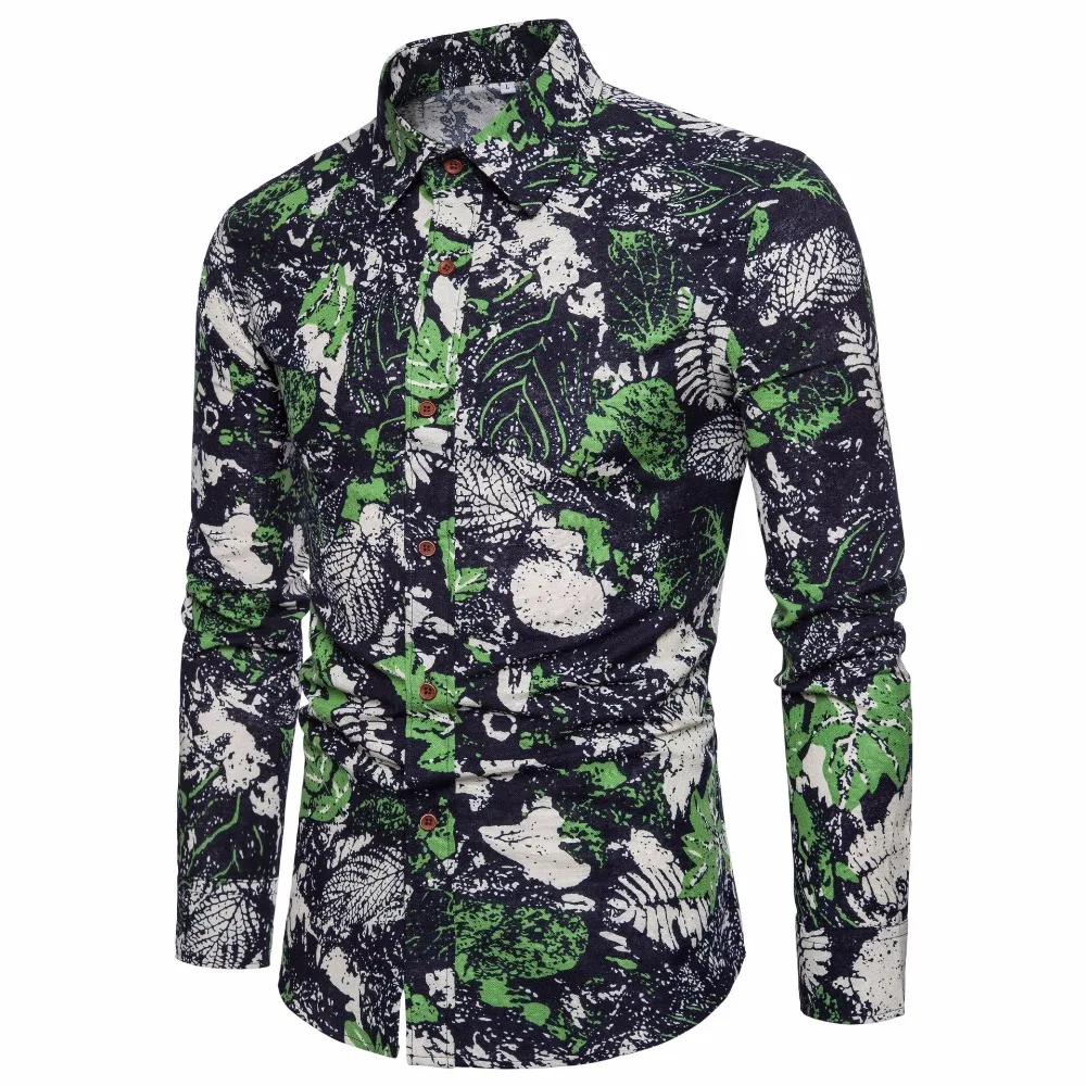 Мужская 2018 рубашка с длинным рукавом Гавайская Camisa Masculina модная брендовая