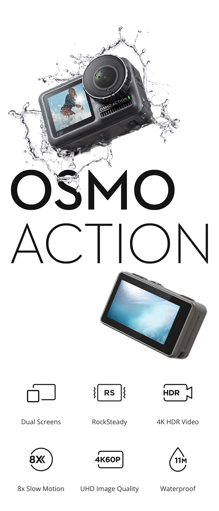 DJI Osmo Action двойной экран 4K HDR видео 8x замедленное движение UHD качество изображения Водонепроницаемая камера абсолютно новая