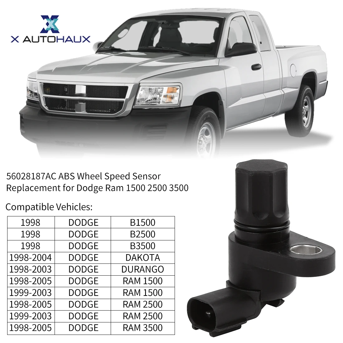 X Autohaux 56028187AC DC 12 В Черный ABS Датчик скорости Замена для Dodge Ram 1500 2500 3500 B1500 B2500
