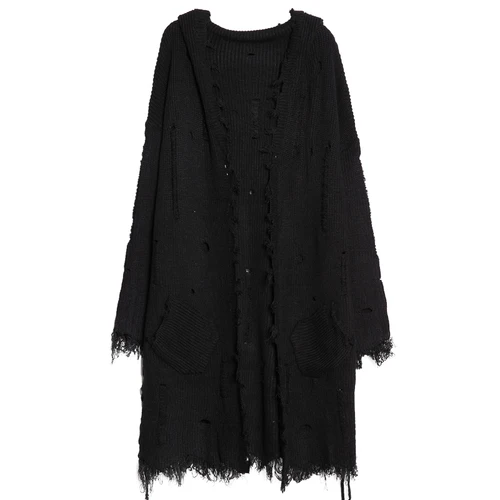 Black LXUNYI, уличная одежда, длинный кардиган, женский, осень, длинный рукав, вязанный, с капюшоном, кардиган, с карманами, свободный, женский свитер, пальто, длинный - Цвет: Black